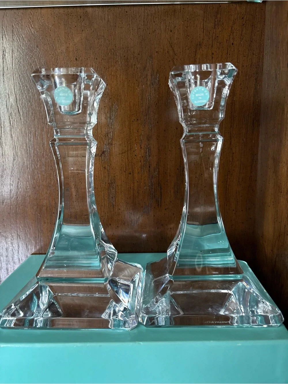 Tiffany & Co. Crystal Candlestick Pair Made In Slovenia